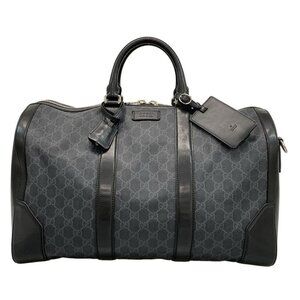 Gucci Boston Bag GG Supreme Carry on Duffel Black Gray Leather